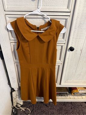 Sunny Girl Girls' Peter Pan Collar Dress in Mustard Brown